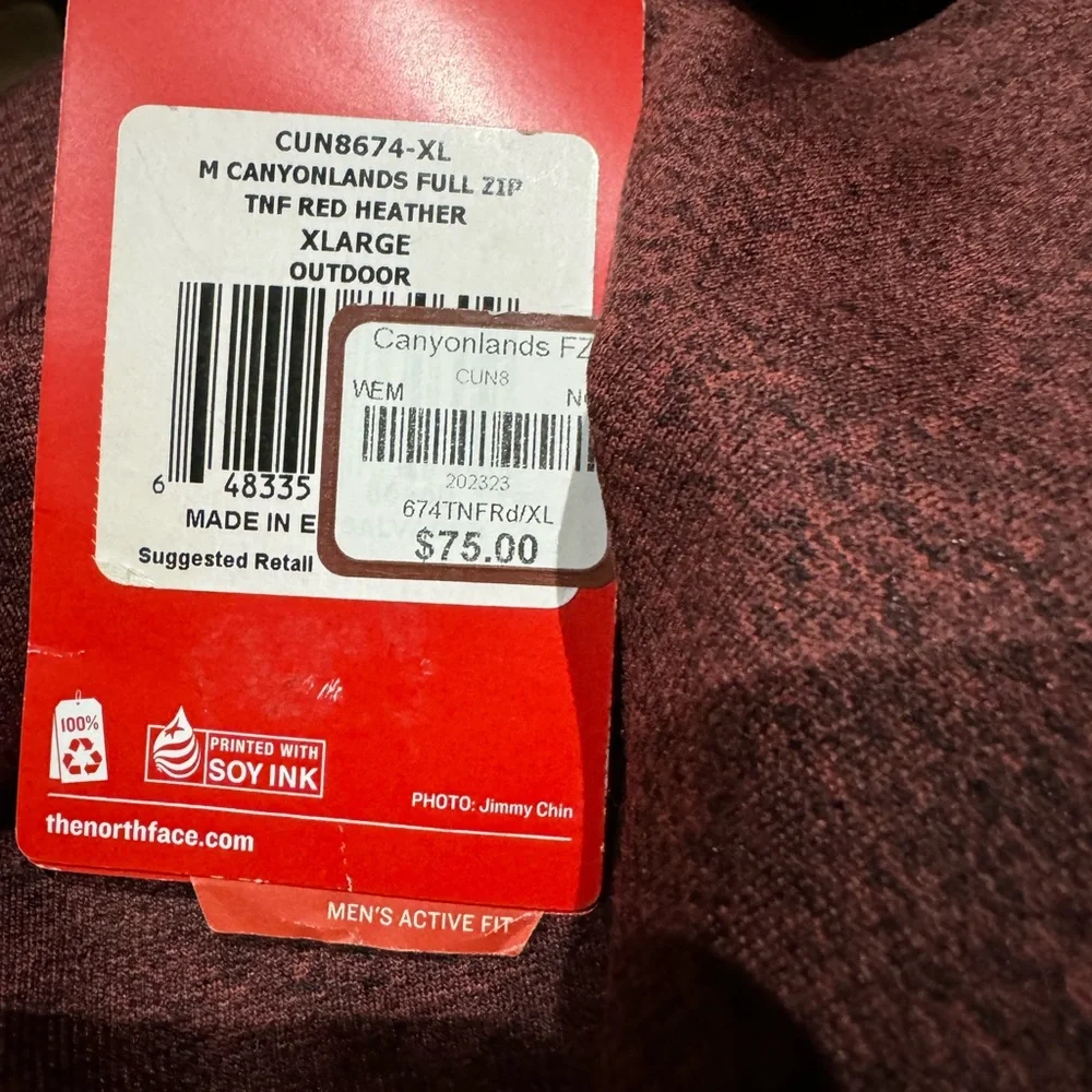 NWT The North Face Active Fit Canyonlands Red Heather Full‎ Zip Jacket